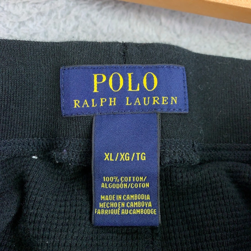 Polo Ralph Lauren Pants Mens XL Black Waffle Knit Thermal Pony Sleepwear Lounge - Picture 2 of 8
